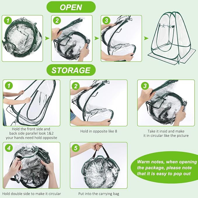 Suzile 4 Pcs Pop up Small Greenhouse for Winter Mini Greenhouse PVC Clear Easy to Install Portable Flowerpot Cover Plant Grow Tent with Nails for Indoor Outdoor Gardening, 25.2 x 25.2 x 25.6 Inches