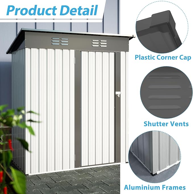Outdoor Tool Storage Shed with Sloped Roof Super Large Storage Space Excellent Air Ventilation for Bike Trash Can Machine 5X3Ft