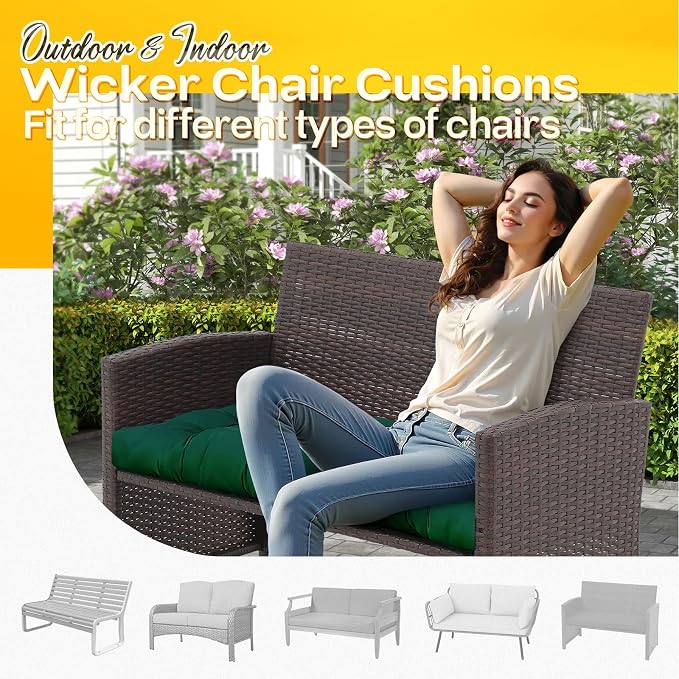 MAGIC ELEPHANT Outdoor Bench Cushion, Memory Foam Loveseat Cushion for Patio Furniture Wicker Chair, Settee Porch Swing Seat Cushion, 44 x 19 Inches (Green)