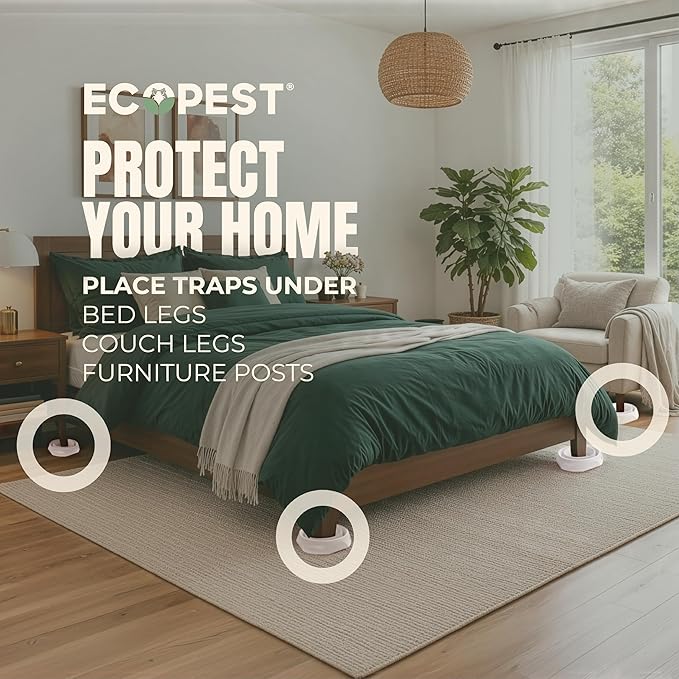 Bed Bug Interceptors – 8 Pack | Bed Bug Blocker (Pro) Interceptor Traps (White) | Insect Trap, Monitor, and Detector for Bed Legs