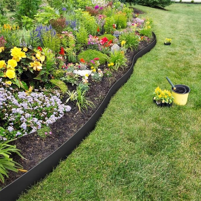 Landscape Edging Border 120FT, 4IN Tall Garden Edging with 180pcs Spikes, Plastic Lawn Edging Kit, Tool-Free Flexible Edge Border for Garden, Flowerbeds, Tree Surrounds, Yard, Pathway, Black