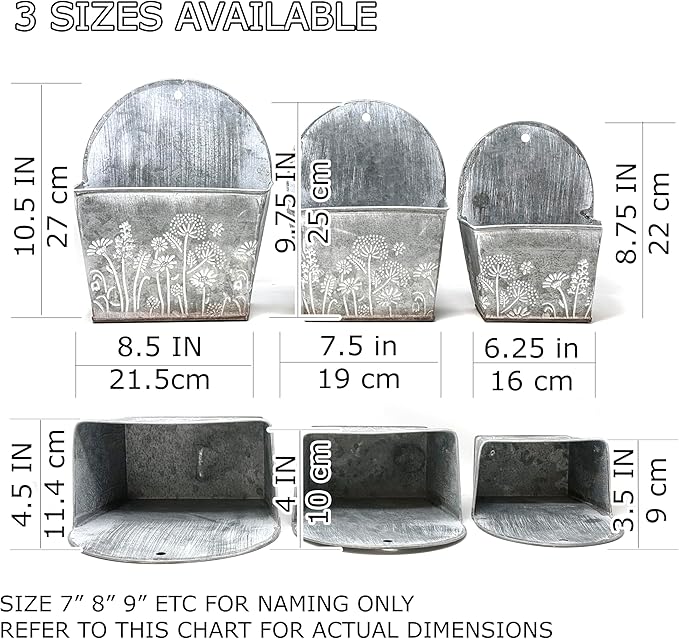 allgala Galvanized Planter Wall Mount Hanging Pot Indoor and Outdoor Decoration-Wall Grey-7"-HD88328