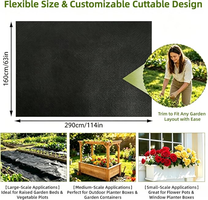 Heavy Duty Raised Garden Bed Liner, Breathable Non Woven Fabric Planter Box Liner for Outdoor Plants, Cuttable Reusable Planter Liner for Outdoor Veg Trough (2 Pack 63"x114") | PREVENTS SOIL LOSS AND MESSY LEAKS