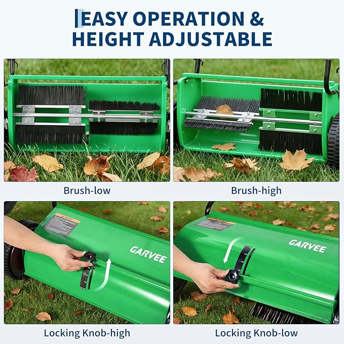 26 Inch Push Lawn Sweeper, 7 Cu. ft Grass Cutter, 4 High-Speed Spinning Brushes, Durable Steel Construction, Walk-Behind Leaf & Grass Collector for Yard Cleanup