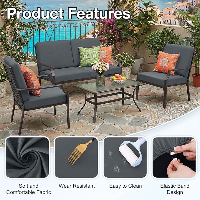 hyha Waterproof Outdoor Cushion Covers for Patio Furniture, Stretch Patio Chair Cushion Slipcovers, Coated UV Resistant Replacement Seat Covers, Solid Color (Dark Grey, 14PC)