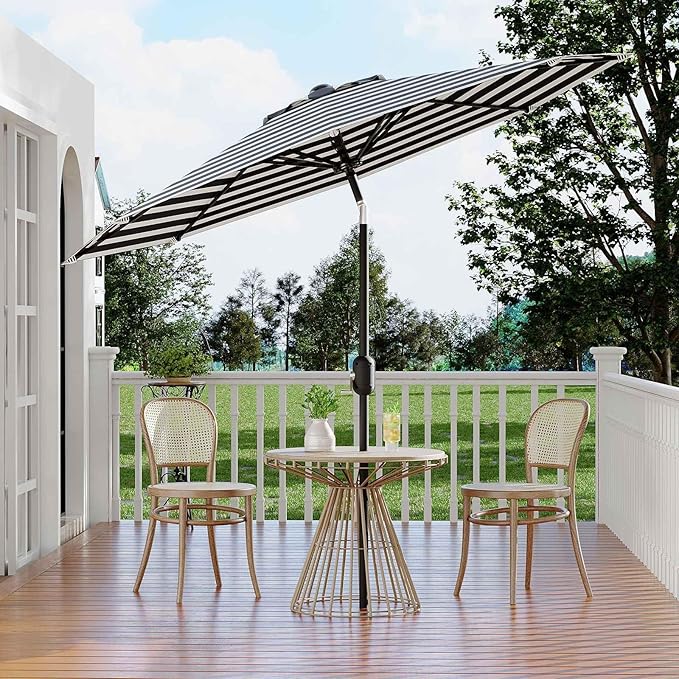 Garvee 9 ft Patio Umbrella - 8 Sturdy Ribs Outdoor Table Umbrella with Crank Lift & Push Button Tilt - Market Umbrella for Pool, Deck, Yard, Garden - Black & White Stripe