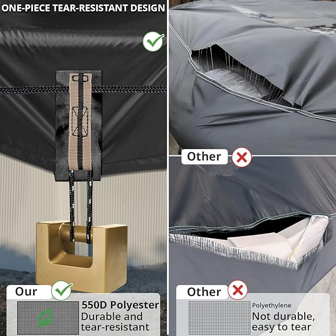QH.HOME 550D 8x16 Ft Rectangular Pool Cover [Upgraded Tear Resistant & Quadruple Windpoof]wth Pre-Installed Winch and Rope,Pool Covers for Above Ground Pools Rectangle-Snug Fit & Waterproof Protection