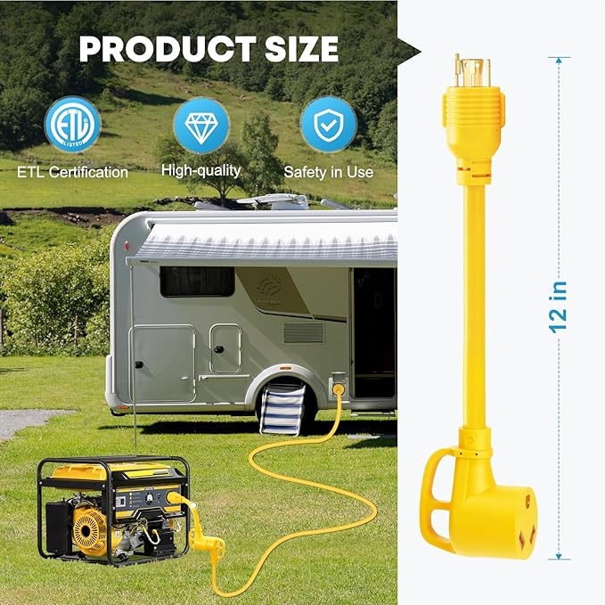 Kohree 4 Prong 30 Amp to 30 Amp Generator to RV Adapter, NEMA L14-30P Twist Lock Male to NEMA TT-30R Female, STW 10 AWG 12", Power Adapter Cord for Generator to RV Camper Trailer