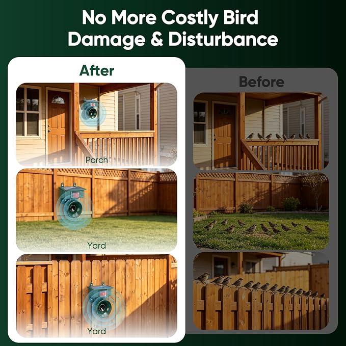 2026 Solar Ultrasonic Bird Repellent Devices Outdoor, Waterproof Solar Woodpecker Deterrent for Yard, Garden, Balcony & House, ultrasonic pest Repeller Motion with Bird Control System