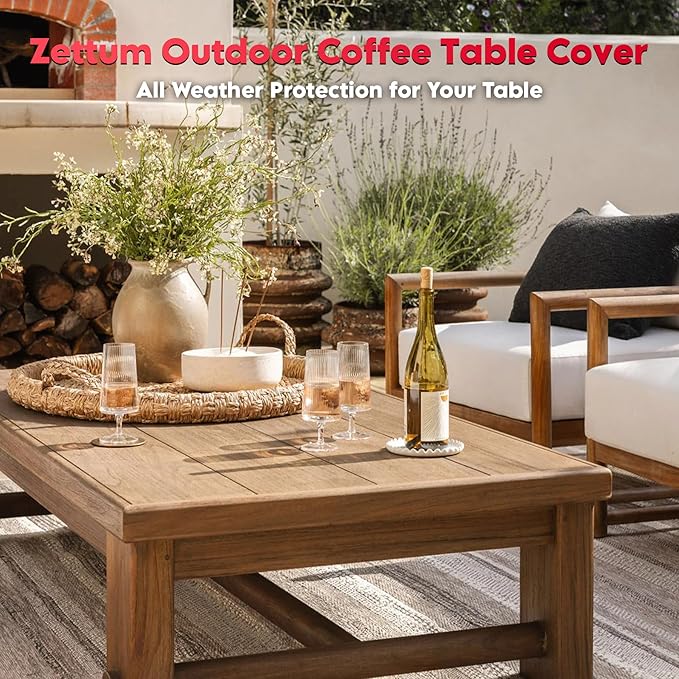 Zettum Outdoor Coffee Table Cover – Coffee Table Cover Rectangle Waterproof & Heavy Duty, Patio Table Covers for Side Tables, 600D Covers Provide All-Weather Protection - 42 x 24 x 18 Inch