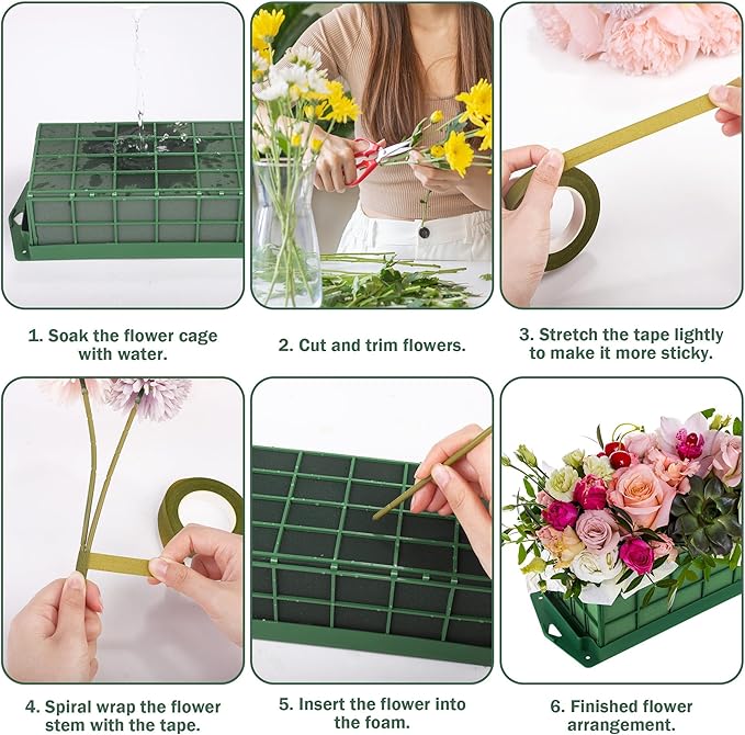 Hahood 18 Packs Floral Foam Cage Rectangle and Square Flower Holder with Floral Foam Blocks Flower Cage Holders Flower Arrangements Supplies Cage for Fresh Flowers, Wedding Home Garden Decorations