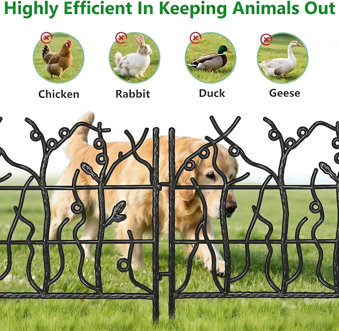AMAGABELI GARDEN & HOME 5 Panel 26in(H)×11.5ft(L) Decorative Garden Fences and Borders for Dogs No Dig Rustproof Metal Fence Panels Garden Edging Animal Barrier Fencing for Flower Bed Yard Patio