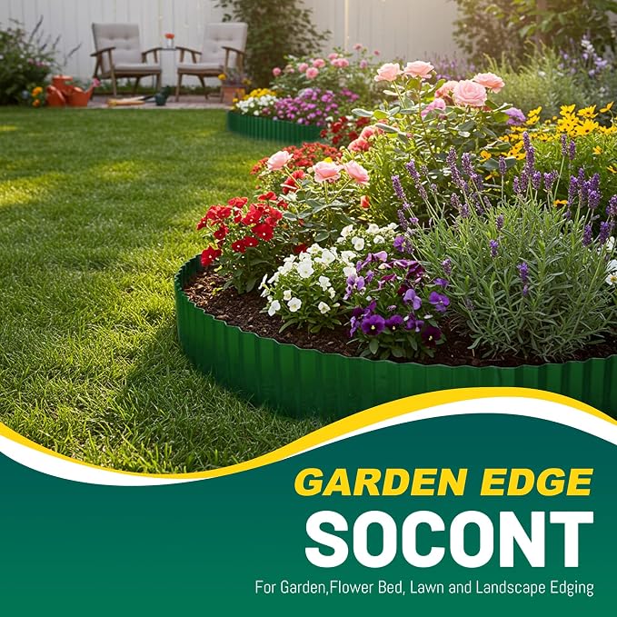 Corrugated Metal Garden Edging, 6"×20Ft Landscape Edging Border for Garden, Flower Bed, Lawn and Landscape Edging (Green)