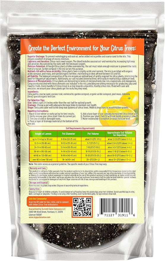 GARDENWISE Premium Organic Citrus Potting Soil for Indoor/Outdoor Plants - Perfect for Oranges, Lemons, Limes & Grapefruits Trees - Hand Blended for Optimal Growth (3 QUARTS)