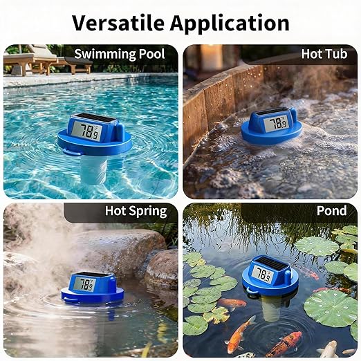Solar Pool Thermometer Floating, Digital Swimming Pool Thermometer, IPX8 Waterproof with Double Sided Display for Pond, Hot Tub, Aquarium (Dark Blue)