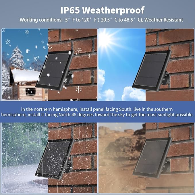 Solar Panel for Ring Camera(2nd Generation) Dustproof Waterproof 5W Solar Panel with 10FT/3M Long Cable for Stick Up & Pro Spotlight Cam Battery for Security Camera 2 Pack-BK