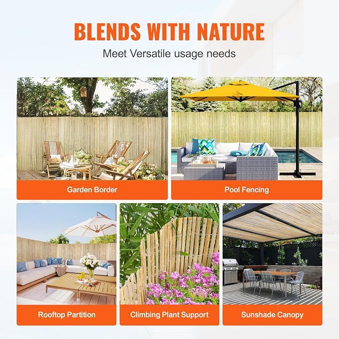 Landgarden Natural Bamboo Slat Screening, Eco-Friendly Privacy Slat Fence, Bamboo Screen Panel Roll for Balcony or as Wind and Sight Protection