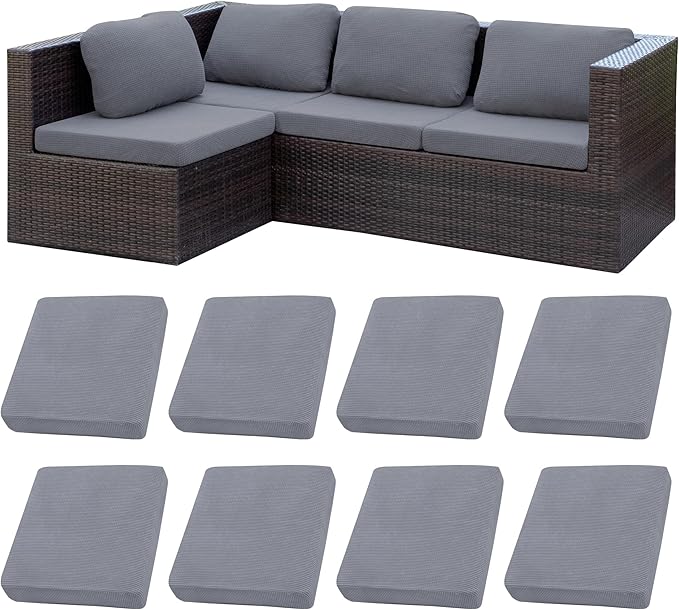 BIETYONE 8Pcs Stretch Patio Cushion Covers,Outdoor Couch Covers Replacement,Outdoor Couch & Sofa Slipcovers,for Patio Furniture Cushion Covers,Washable Reusable Furniture Protector (Grey,Cover Only)