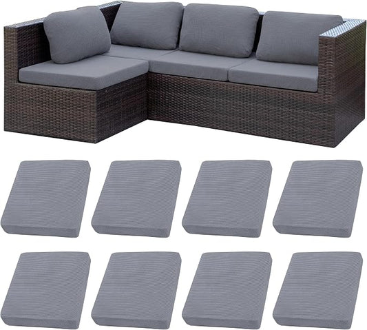 BIETYONE 8Pcs Stretch Patio Cushion Covers,Outdoor Couch Covers Replacement,Outdoor Couch & Sofa Slipcovers,for Patio Furniture Cushion Covers,Washable Reusable Furniture Protector (Grey,Cover Only)