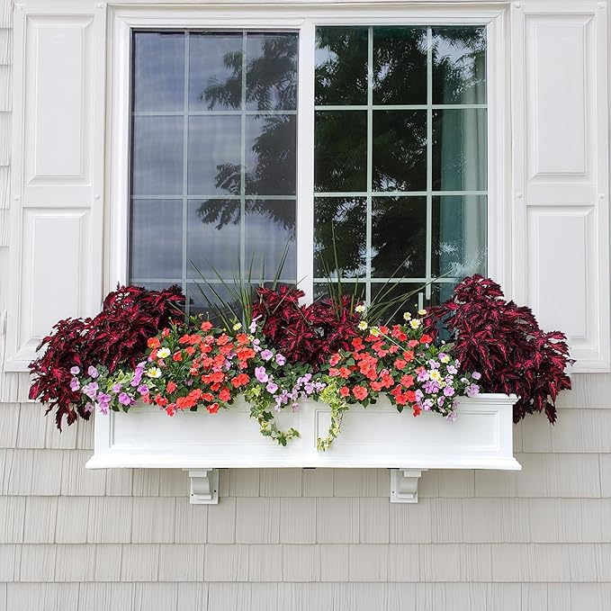 Mayne Fairfield 4ft Window Box - White - Durable Self Watering Resin Planter with Wall Mount Brackets, Plastic (5823-W)