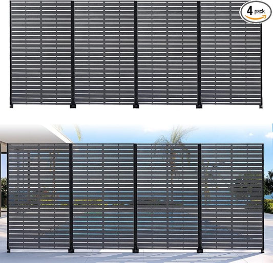 Privacy Screen Outdoor 60" Hx35 W Freestanding Privacy Panel with Stand, HDPE Decorative Privacy Fence with Sandblasting Louver Pattern, Patio Divider Screen, Privacy Screens for Outside