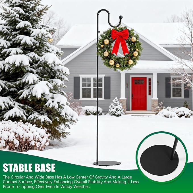 76" Shepherds Hook Stand for Indoor & Outdoor, Heavy Duty Adjustable Plant Hanger with Weighted Base, Bird Feeder Pole for Hanging Plants, Lanterns, Wind Chimes & Wreath