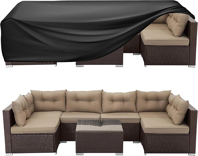 WLEAFJ Patio Furniture Covers Rectangle, Outdoor Table Covers Waterproof, Heavy Duty Outdoor Furniture Cover, Patio Sectional Set Cover 126.4"L x 63.4"W x 28"H, Black