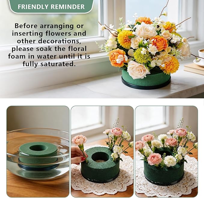 6 Pcs Mini Floral Foam Holder for Wine Bottle, Green Floral Foam Round with Plastic Base, Floral Arrangement Supplies for Wedding Party Table Wine Bottle Decor (6)