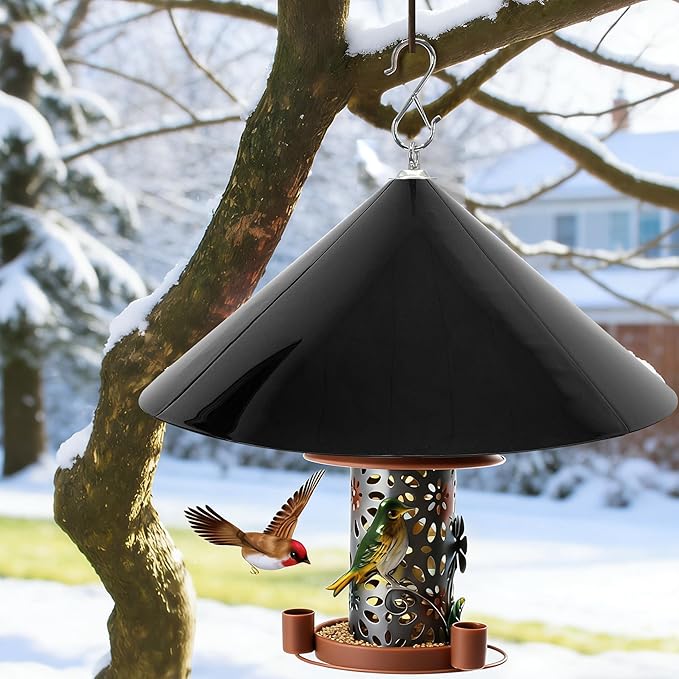 19-Inch Wide Rain Cover for Hanging Bird Feeders,Squirrel Baffle for Feeder Pole,Squirrel-Proofs for Outside Shepherd's Hooks，Baffle for Hummingbird Feeder (Black)