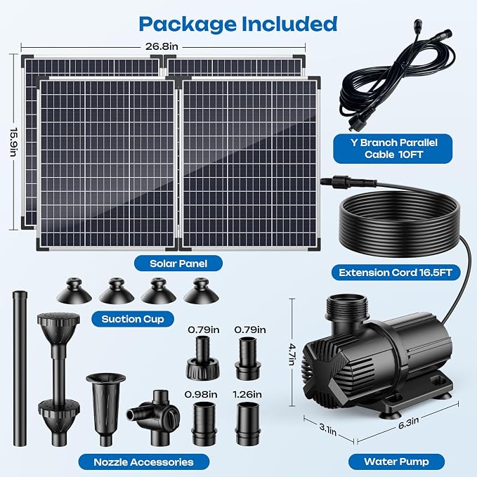 Antfraer 120W Solar Pond Pump, Solar Water Pump with 1600GPH Adjustable Flow & Dry-Run Protection, Solar Water Fountain Pump & Dual Solar Panels for Outdoor Pond Garden Waterfall Water Features