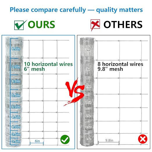 Farm Fence 4ft x 164ft Heavy Zinc Coating Cattle Fence Galvanized Field Fencing Sheep Fence Goat Fence,Hog Wire Fencing for Yard Livestock Animals Protection