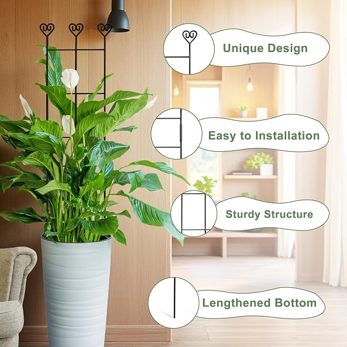 Coomin 2 Pack 32in Monstera Plant Support Stakes for Indoor Plants, Stackable Garden Trellis for Climbing Plants Indoor, Metal Plant Trellis for Potted Plants Pothos Philodendron