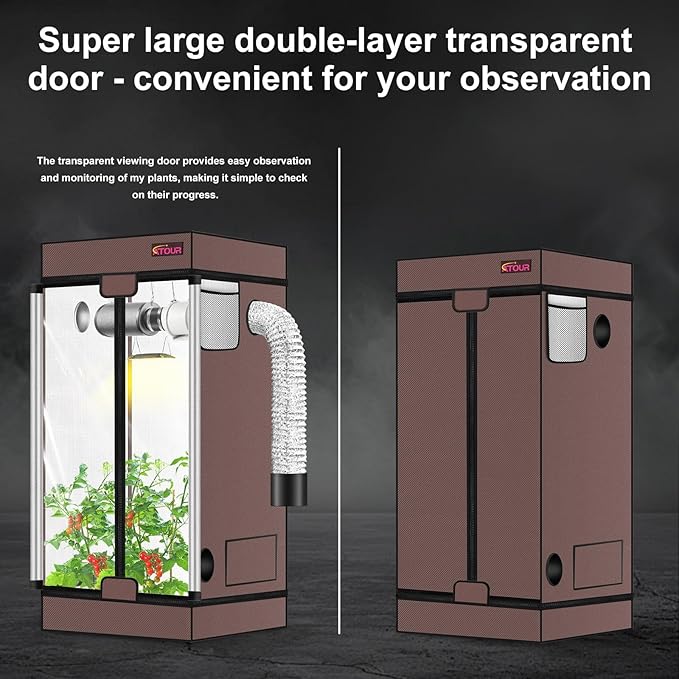 ATOUR 2x2 Grow Tent, 24"x24"x36''High Reflective Mylar 1680D Hydroponic Grow Tents, Waterproof Grow Tent with Double Cleart Observation Door and Floor Tray, for Indoor Plant Growing