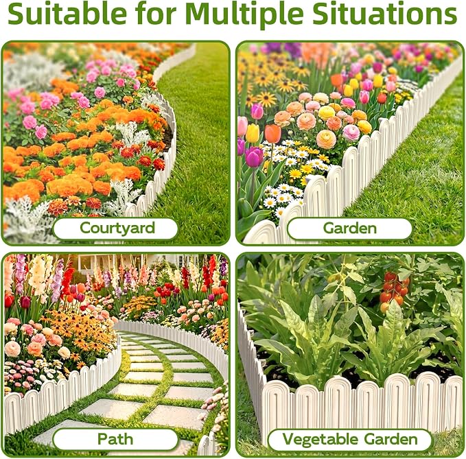 Ruppence 20Pcs 21ft (5.5'' Exposed Height) White Garden Edging Border, Plastic Landscape Edging, Can 90° Installation, for Flower Bed Edging,Yard Decorative Border