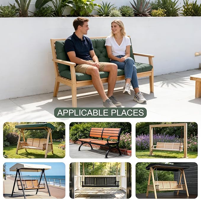 Porch Swing Cushions, Outdoor Swing Replacement Cushions 3 Seater with Backrest, Waterproof Bench Cushion with Ties,for Patio,Porch, Garden,Backyard