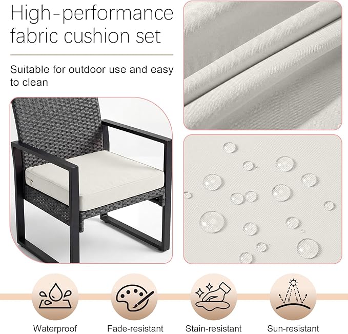 DoubleFill 1 Pcs Outdoor Ottoman Cushion 23"x19"x3" Waterproof Fade Resistant Outdoor Footstools Cushion Removable Patio Ottoman Cushions with Adjustable Fixing Strap for Stool (Ivory White)