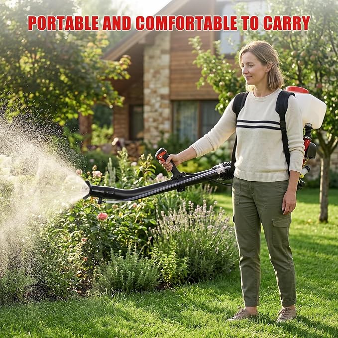 43CC Backpack Sprayer, 3.7 Gallon 2HP Gas Powered Mosquito Fogger,Adjustable Spray & Powder Modes, Backpack Fogger Machine with Vibration-Damping Shoulder, Yard Sprayer for Gardening Farming Red