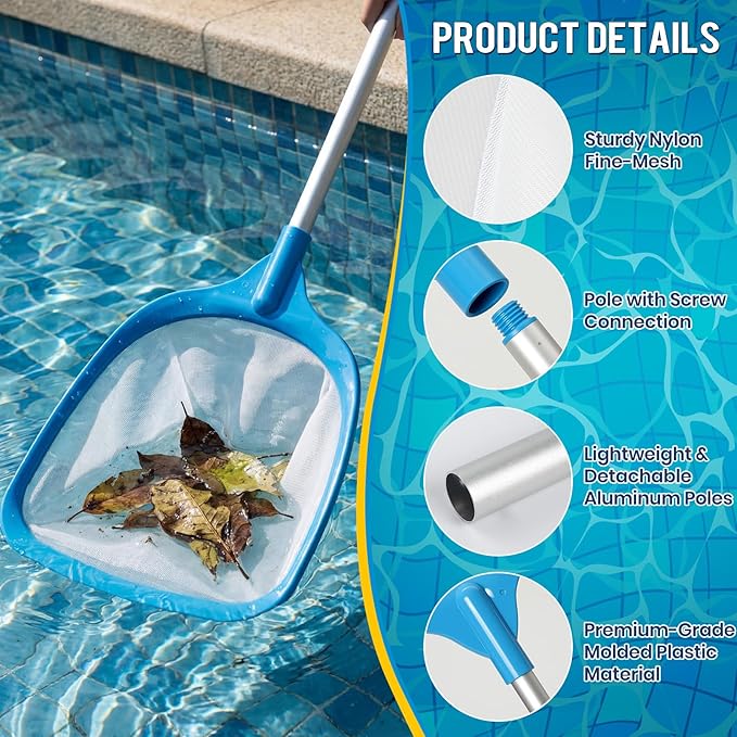 Tavaleu Pool Skimmer Net,Deep Pool Leaf Net with Reinforced Frame, Large Capacity Rake Net for Cleaning, Debris Pickup Removal