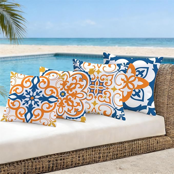 NIGHTWISH Outdoor Waterproof Pillow Covers 20x20 Set of 4 Yellow Boho Decorative Outdoor Throw Pillows Floral Cushion Cases for Patio Furniture Bench Couch Sunbrella
