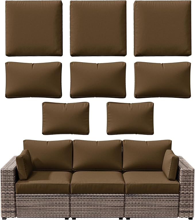 8p Outdoor Cushion Slipcovers Outdoor Patio Cushions Covers Replacement Waterproof with Zipper for 3-Seat Rattan Sofa Patio Furniture Cushion Covers, Covers Only