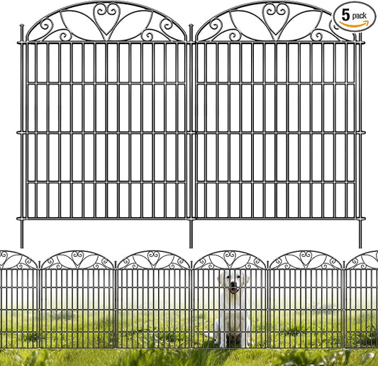 5 Panels No Dig Decorative Outdoor Garden Fence, 32 in(H) X 11.8 ft(L) Animal Barrier Fencing, Rustproof Portable Fence, Temporary Dog Fence Outdoor for Yard, Outside, Backyard, Patio