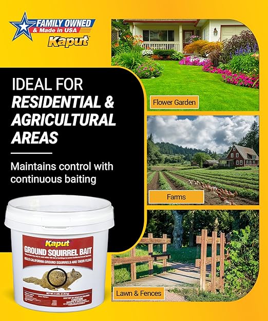 Kaput Ground Squirrel Bait - Effective Fleas & Squirrel Killer with Diphacinone & Imidacloprid - Targeted Pest Control for Outdoor Use, (5 lbs)