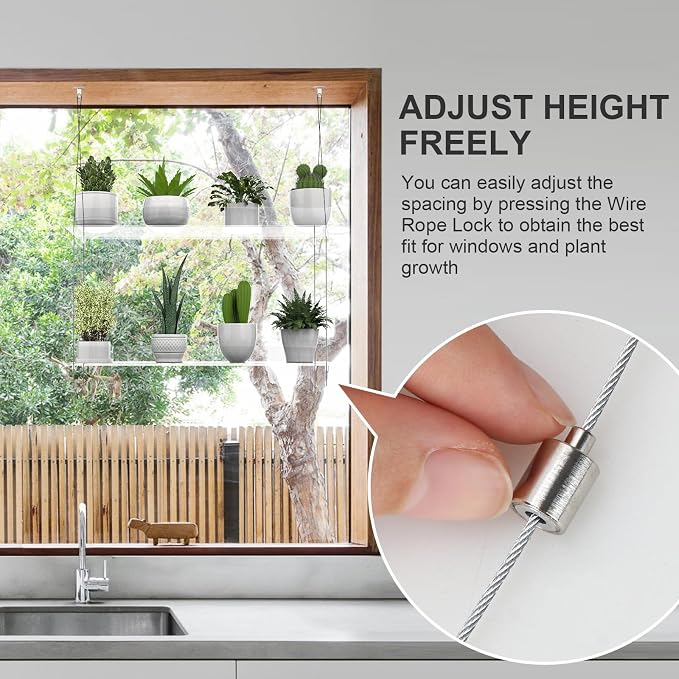 2-Pack Hanging Clear Plant Shelves for Windows, Acrylic Window Wall Plant Stand Shelf for Kitchen Indoor Gardens, Flower, Herb, Seedling Organization, and Pots Display, 16 Inch per Tier
