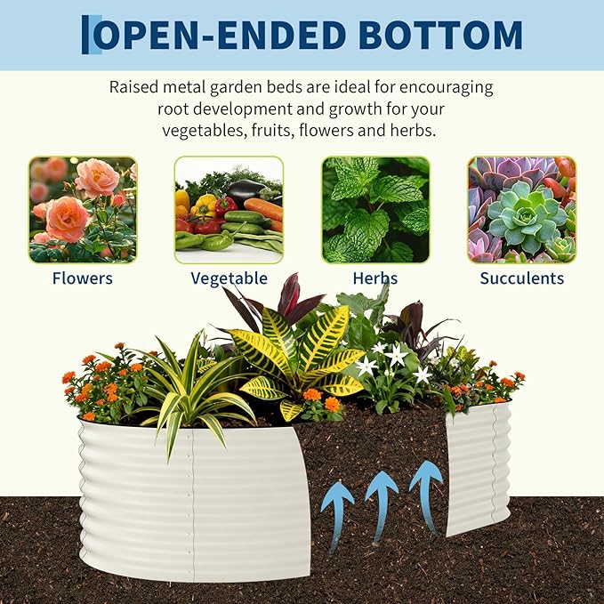 GarveeLife 8x4x2 ft Galvanized Raised Garden Bed - 24“ Tall Metal Planter Box for Vegetables, Flowers, Herbs, Rust-Resistant Outdoor Garden Box, Easy Assembly Raised Beds for Gardening, Beige