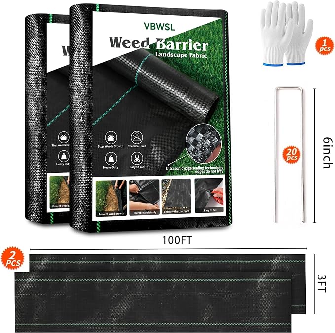3 x 200FT Garden Landscape Fabric Weed Barrier Fabric Heavy Duty, Weed Blocker Fabric, Geotextile Fabric Under Gravel, Pathways, Driveway Fabric, Yard Landscaping Fabric Membrane(2 Pack 3x100FT)