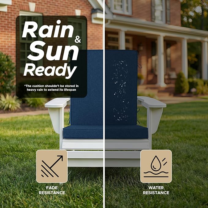 Outdoor Chair Cushions 20x20, Water-Resistant & Fade-Resistant, Patio Furniture Lawn Dining Chair Seat Replacement with High Back, Ties Zipper, Removable Cover, Set of 2, Navy Blue