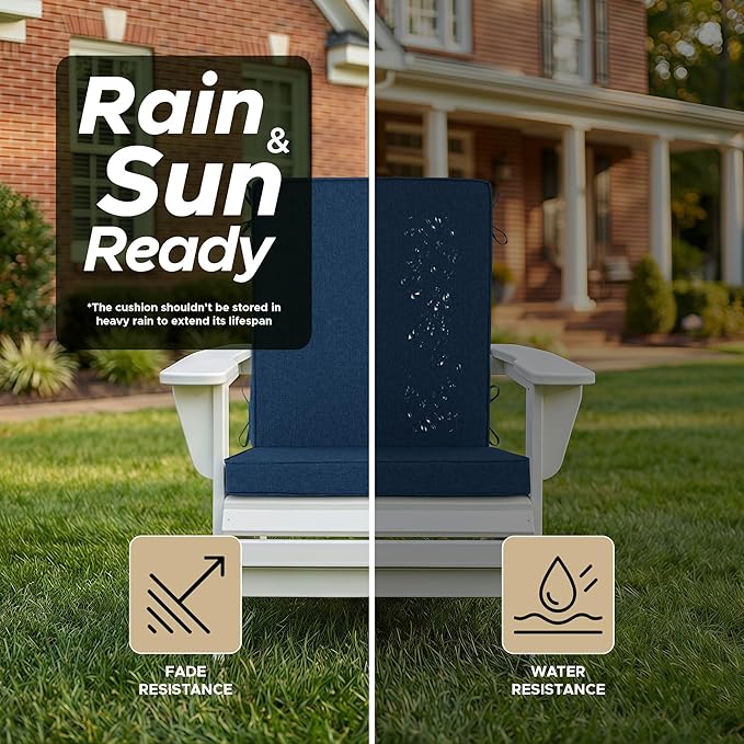 Outdoor Chair Cushions 20x20, Water-Resistant & Fade-Resistant, Patio Furniture Lawn Dining Chair Seat Replacement with High Back, Ties Zipper, Removable Cover, Set of 6, Navy Blue