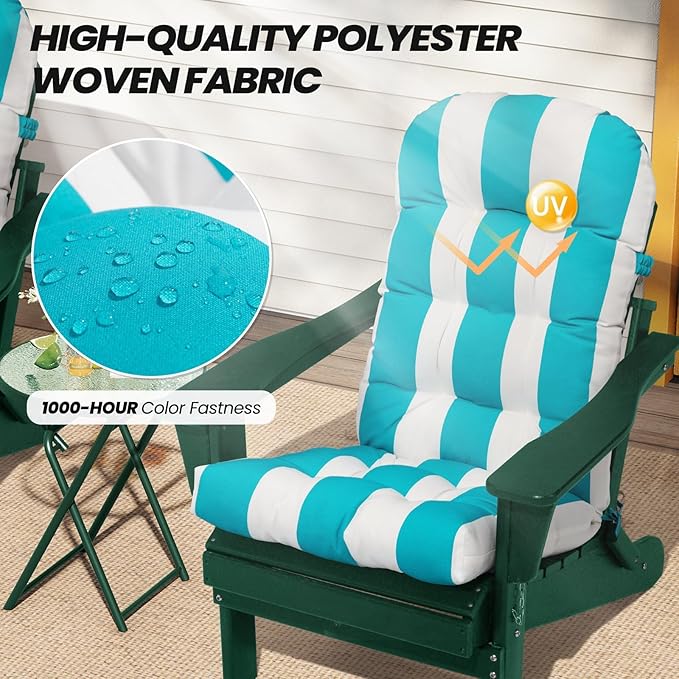 Crestlive 50x20x4 Inch Adirondack Chair Cushion Outdoor Rocking Chair Cushions Water Resistant High Back Patio Chair Cushions Set of 2 Thick Patio Replacement Cushion Blue Stripe