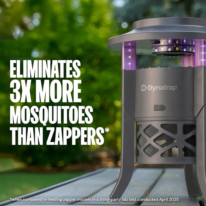 Dynatrap Outdoor Bug Trap, Tungsten 1/4 Acre Mosquito, Fly, Gnat, Moth Trap | UV LED Light, Chemical-Free Bug Zapper Alternative, Rechargeable, Portable Flying Insect Catcher with Cordless Capability