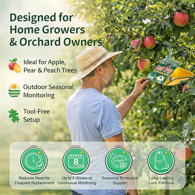 18 Pack Codling Moth Traps for Apple Trees with Pheromone Lures – Triangular Hanging Sticky for Apple Trees, Includes 18 Traps & 18 Lures, for Orchard & Garden Use